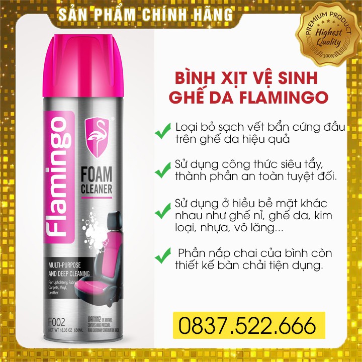 Chai Vệ Sinh Ghế Da Nội Thất Ô Tô Flamingo F002 650ml CHÍNH HÃNG