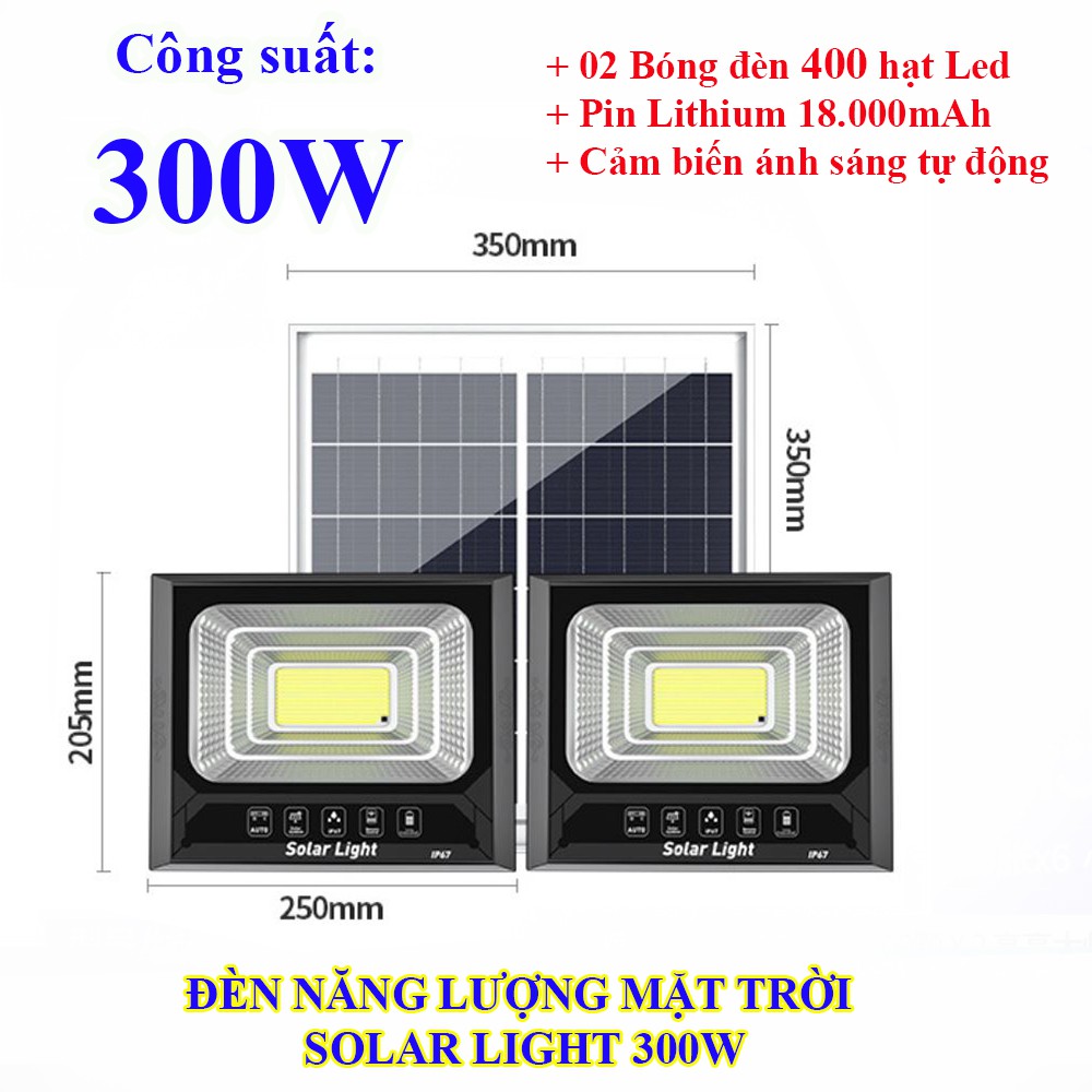 Đèn năng lượng mặt trời Solar Light 300W 2 bóng đèn 400 chip Led bảo hành 1 năm