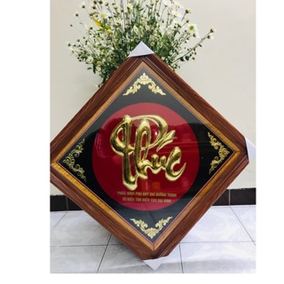 TRANH Chữ Phúc , chữ tâm thư pháp bằng đồng đóng khung 57x57