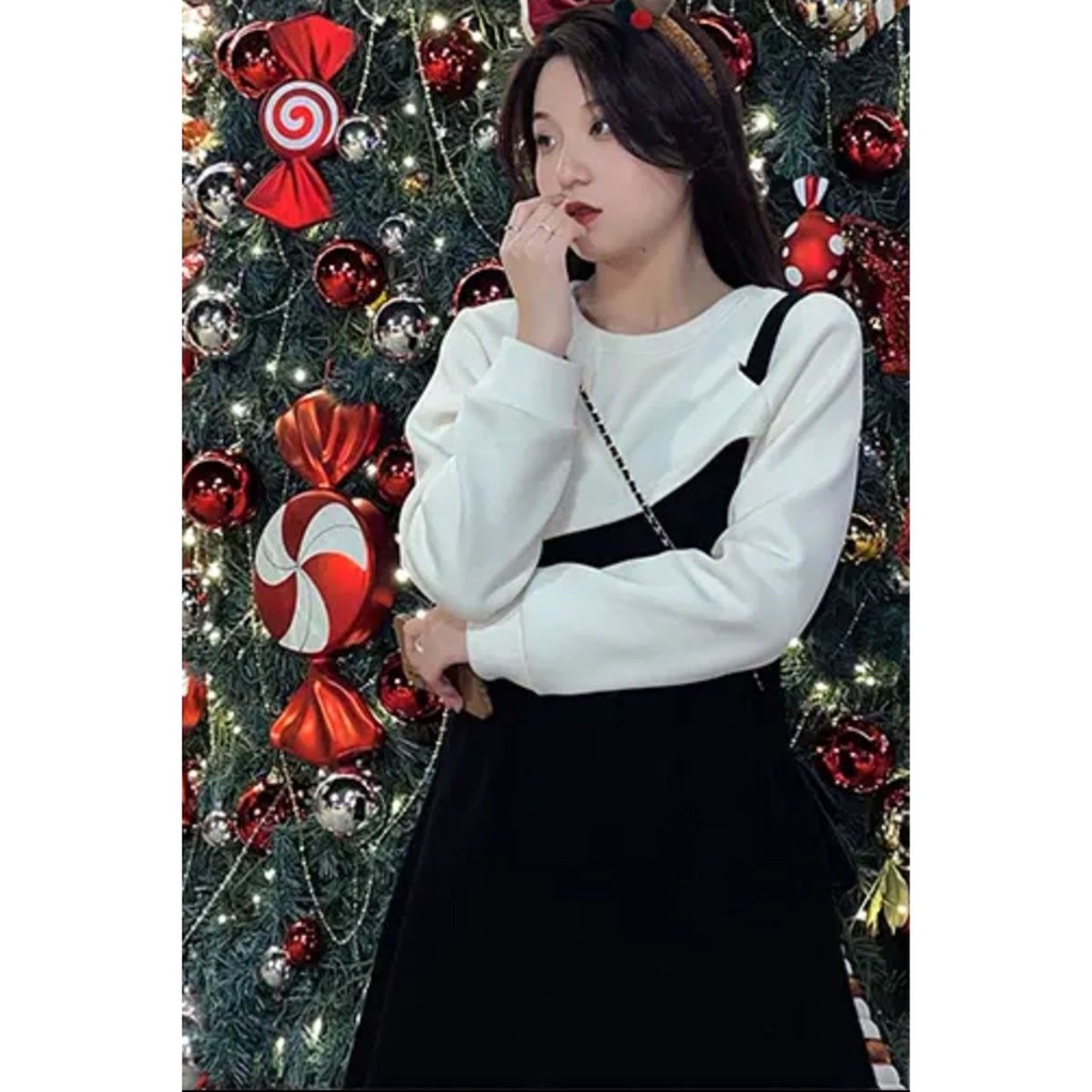 Set Áo Nỉ Plus Size + Chân Váy Hai Dây Lưng Vừa Thời Trang Thu Đông