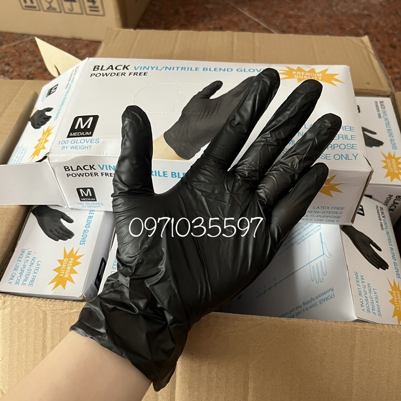 Găng tay y tế không bột màu đen size M chuyên dùng trong spa, thẩm mỹ viện, y tế