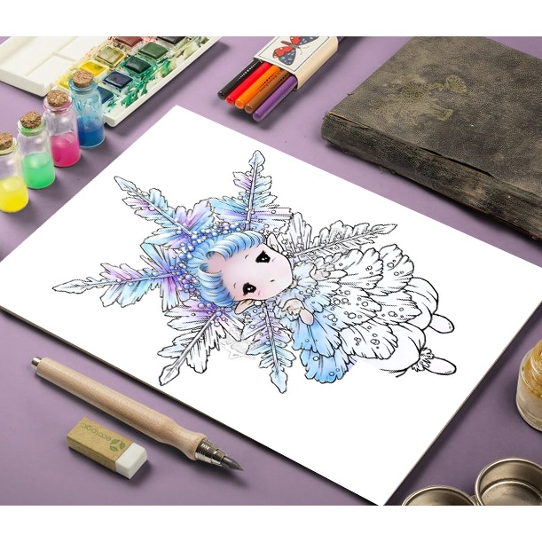 line art tranh tô màu nước fairy flower bộ 12 tranh, giấy dầy đẹp