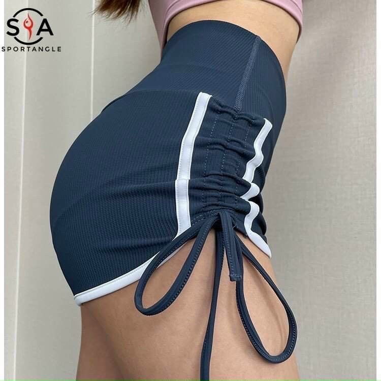 QUẦN ĐÙI THUN GÂN CHẠY VIỀN DÂY RÚT 2 BÊN SỌC HÔNG TẬP GYM LL