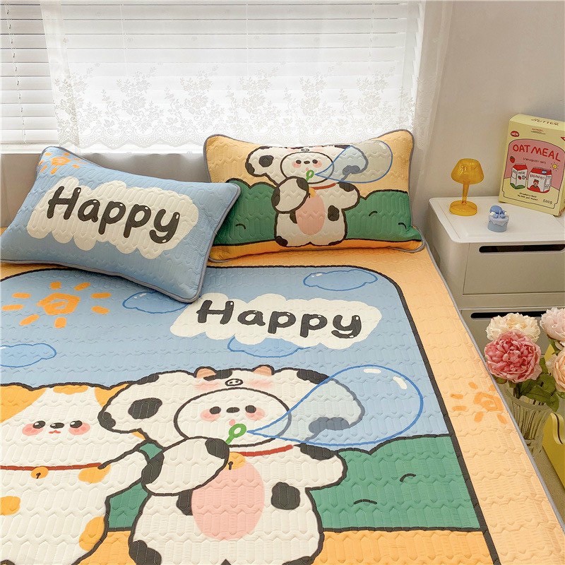 [ 5D HOẠ TIẾT] Chiếu Cao Su 5D Hoạ Tiết BÒ SỮA HAPPY Đầy Đủ Kích Thước Chọn Lựa