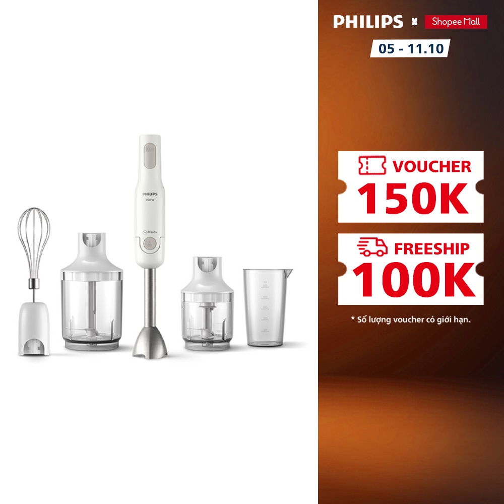 Máy xay cầm tay Promix Philips HR2537 650W full phụ kiện - Hàng chính hãng