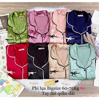 [ BIGSIZE ] Pijama phi lụa bigsize viền nơ tay dài 60-75kg