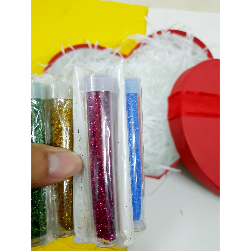 Giá sỉ 12 lọ kim tuyến nhũ 12 màu trang trí, làm slime, nail, rắc cánh hóa, handmade - VPP Brendo