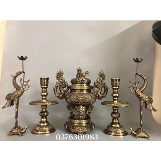 Bộ đỉnh đồng hun màu giả cổ hai công nghệ cao 40 cm