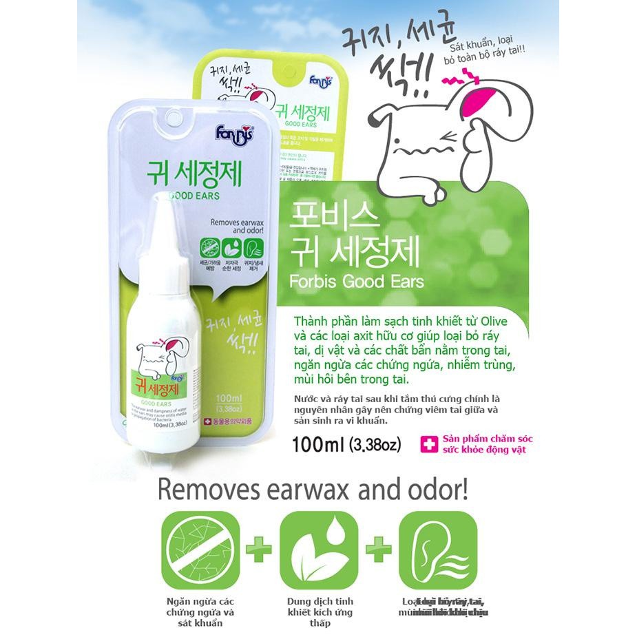Forcans Eargood - dung dịch vệ sinh tai hằng ngày chuyên dành cho thú cưng chó mèo 80ml