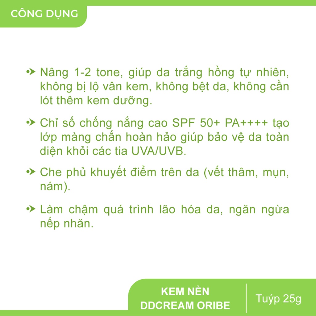 Kem nền tự nhiên DD Cream Oribe che phủ khuyết điểm hoàn hảo, nâng tông, chống nắng hiệu quả Tuýp 25g