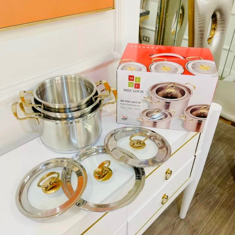 Bộ Nồi 3 Món Inox Cao Cấp MISU LOUIS Chính Hãng, Đáy Liền Nguyên Khối 3 Đáy, Sử Dụng Mọi Loại Bếp