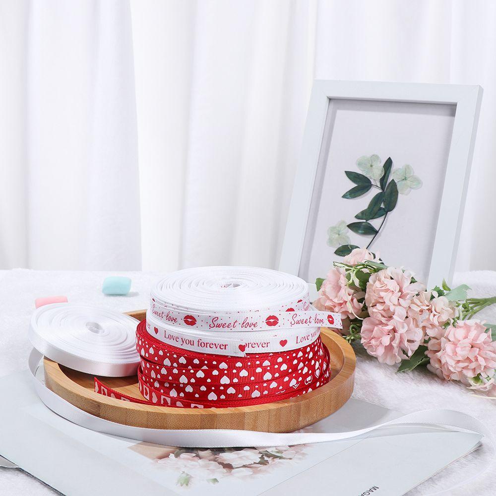 Cuộn Dây Ruy Băng Satin In Họa Tiết Trái Tim Màu Đỏ Dùng Trang Trí Bánh Kem DIY 1 #