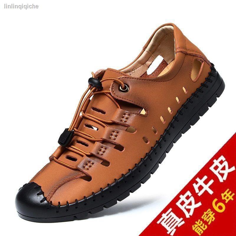 Giày Sandal Da Đế Mềm Thiết Kế Đục Lỗ Thoáng Khí Thời Trang Đi Biển Cho Nam 1