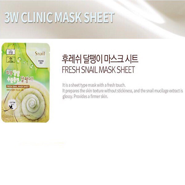 Mặt Nạ Dưỡng Chất Collagen Ốc Sên 3W Clinic Fresh Snail Mask Sheet 23ml