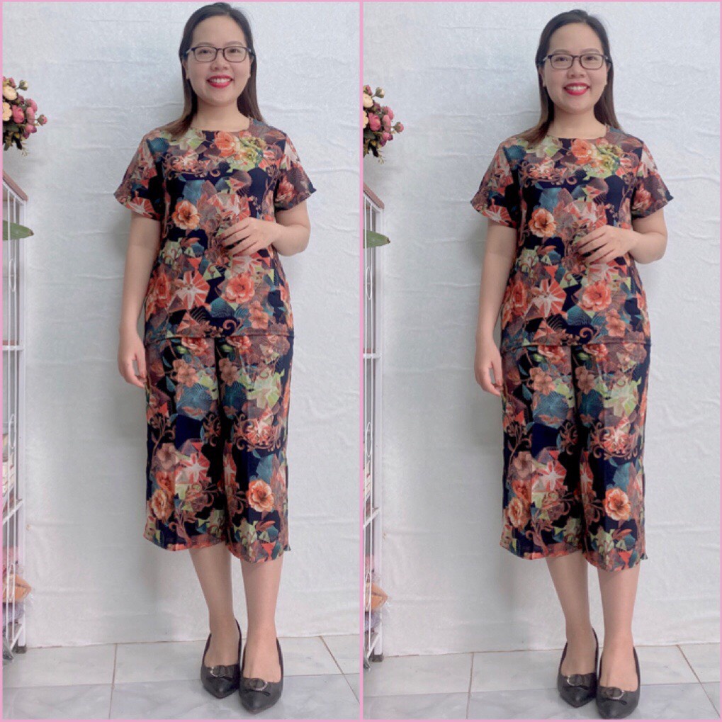 Bộ lanh nhung MANGO cộc trung niên, bộ lanh cho mẹ