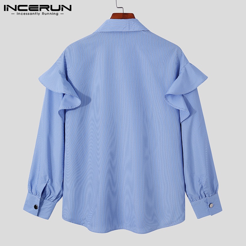 Áo sơ mi Incerun tay dài họa tiết kẻ sọc thờI trang cá tính dành cho nam