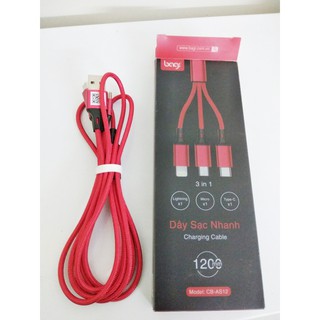 Cáp Dù Sạc Nhanh Bagi 3 Đầu CB-AS12