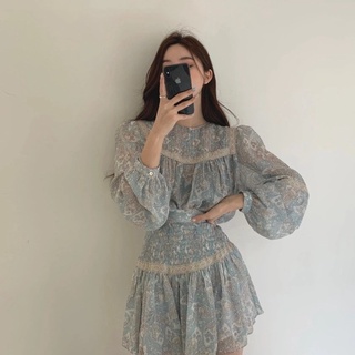 Set áo dài tay chân váy nhúm tiểu thư kèm ảnh thật