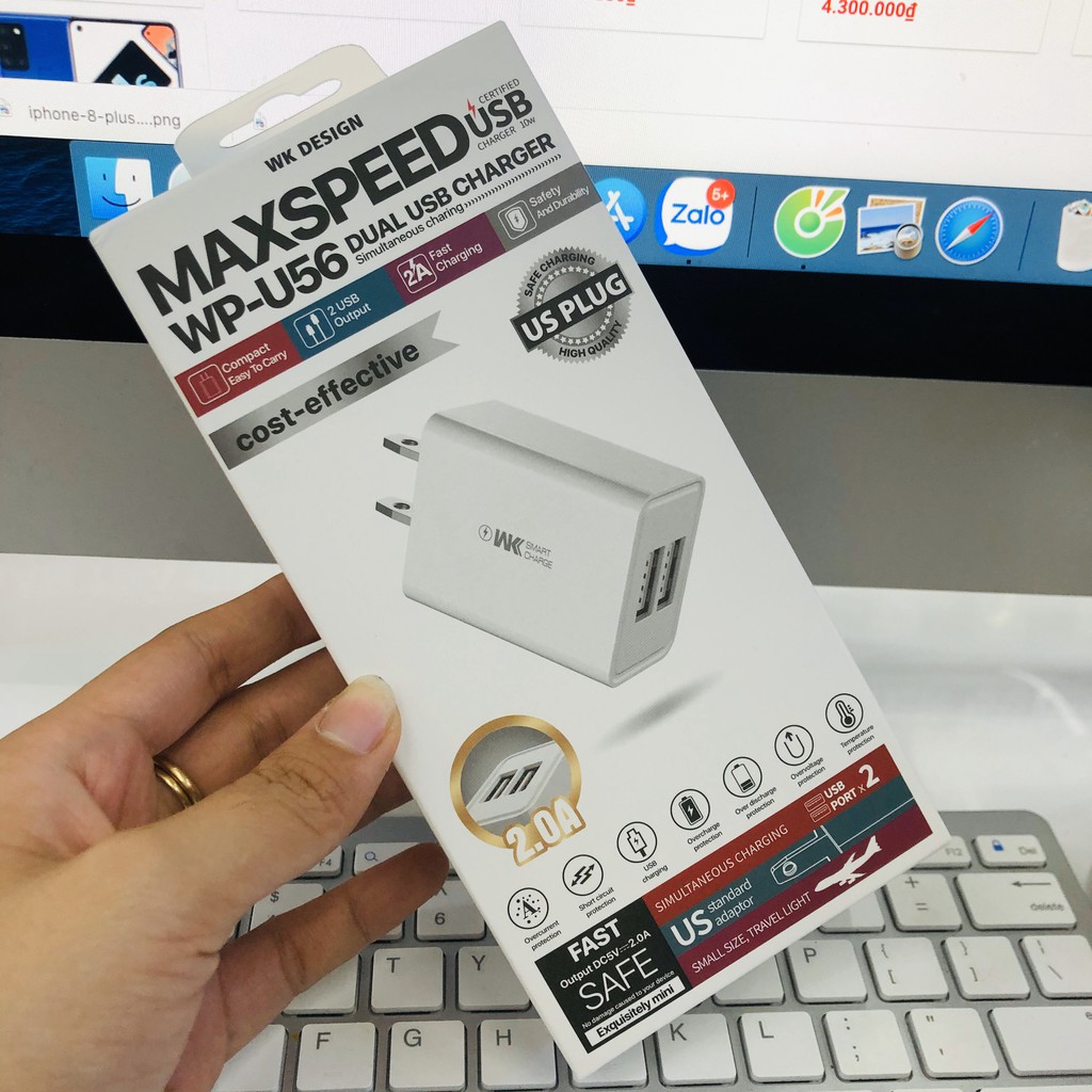 Củ sạc nhanh 2 cổng USB WK-U56 / cốc sạc nhanh 2 cổng USB chính hãng , bảo hành đổi trả