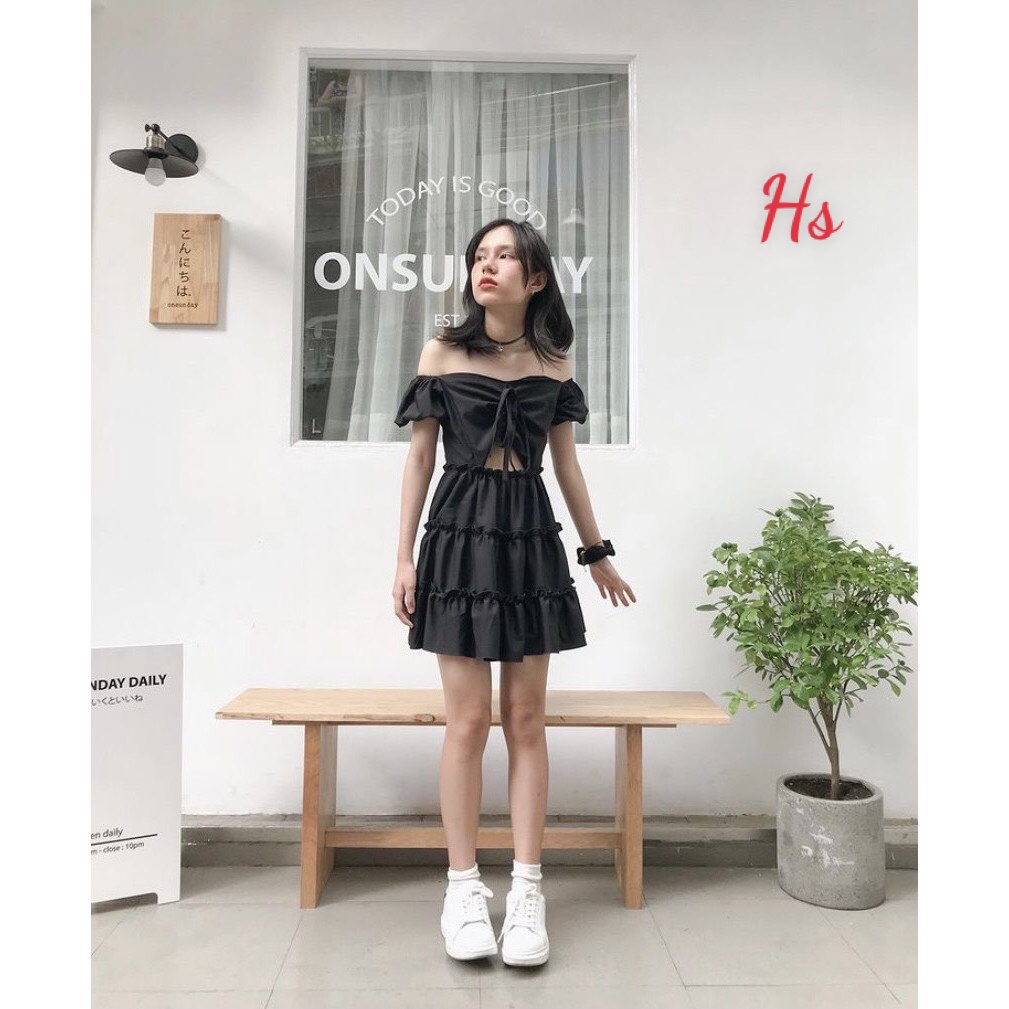 [ MẪU MỚI TRÀO HÈ ] Váy Trễ Vai Rút Ngực Hở Eo ❤ Đầm Tơ Chất Vải ovan Lụa Thời Trang THư Shop Hottrend Tặng Lơ Buộc Tóc
