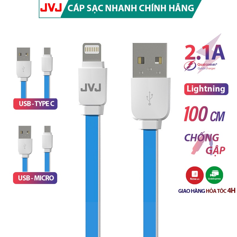 Cáp sạc nhanh JVJ SA-21/micro/typec cho các dòng máy IP,android-Bảo hành 6T