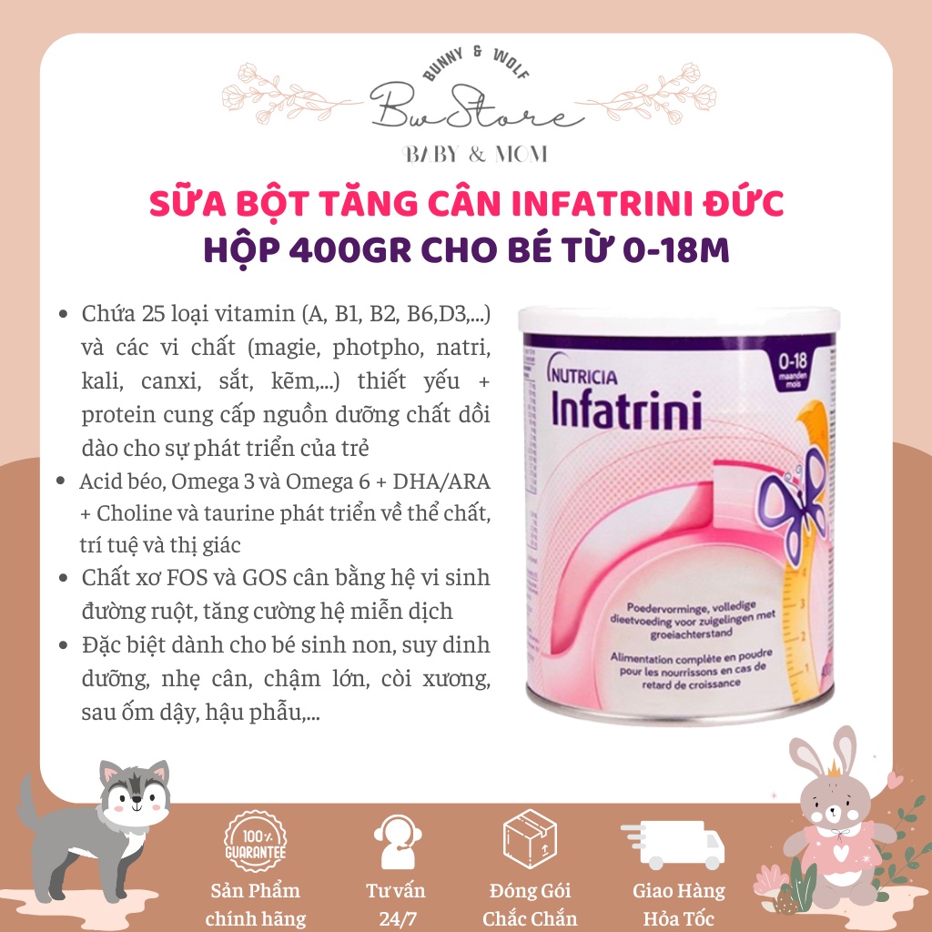 [Hàng Air - Cam kết chính hãng] Sữa Bột Tăng Cân Infatrini nội địa Đức - Hộp 400gr - cho bé từ 0-18 tháng