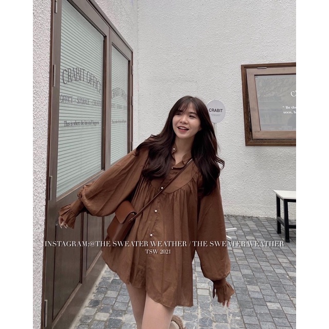 [Mã FAMARAL1 giảm 10K đơn 50K] (Ảnh thật) Áo babydoll voan tơ cổ tàu cúc ngọc bo tay the.sweaterweather TSW | BigBuy360 - bigbuy360.vn