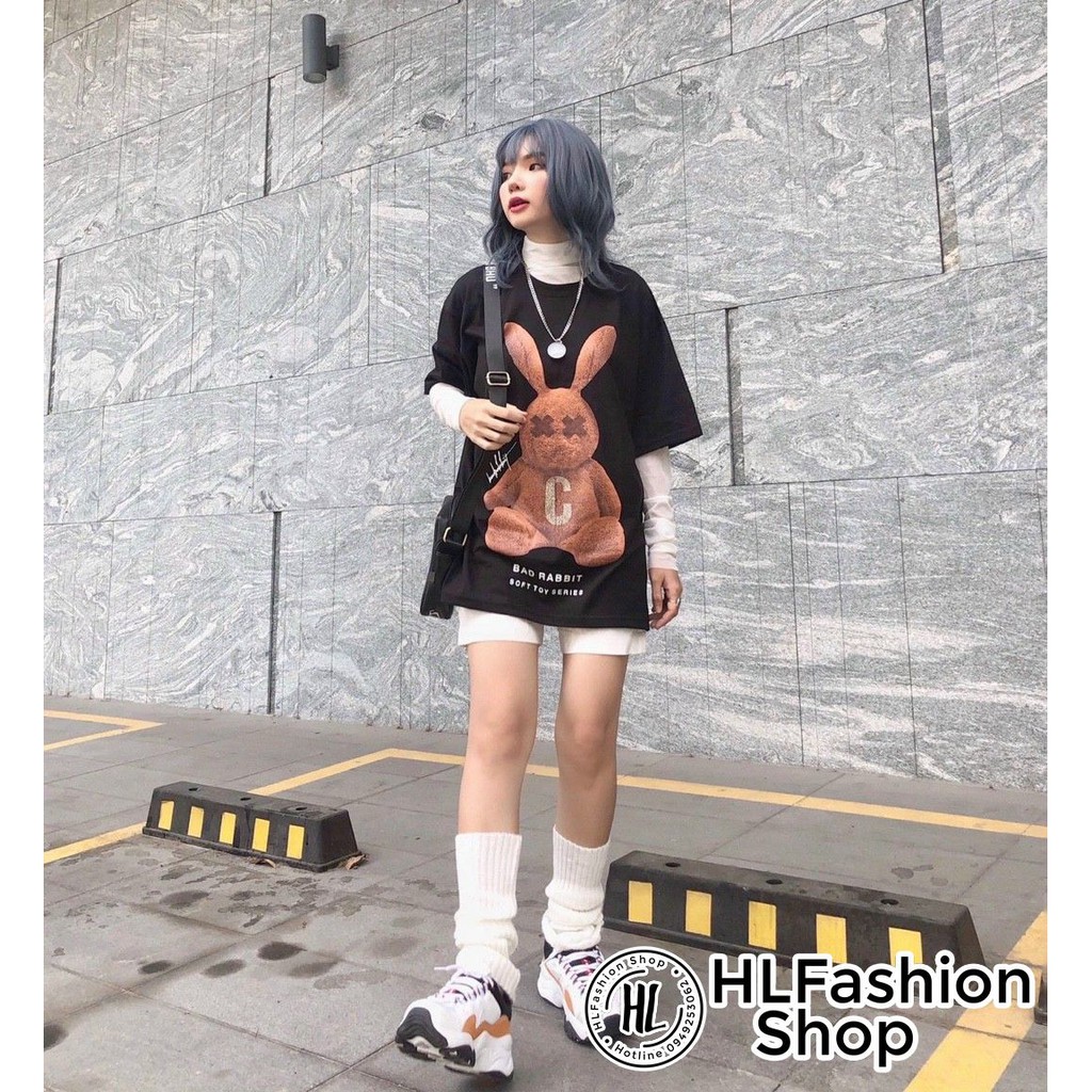 [ Mã WASTAPR giảm 10K đơn 50K] Áo thun tay lỡ form rộng Ulzzang Bad Rabbit dáng Unisex, áo phông HLFashion | BigBuy360 - bigbuy360.vn