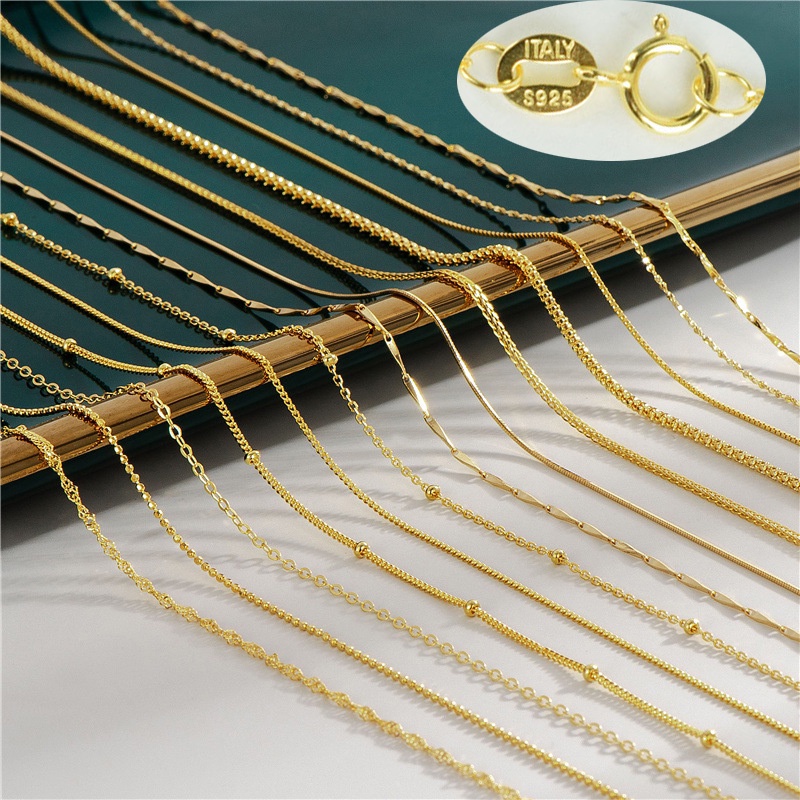Còn hàng MỚI 9 kiểu Dây chuyền vàng 18K Vòng cổ bạc thật 925 Thiết kế / Chiều dài Dây chuyền mặt dây chuyền mạ vàng