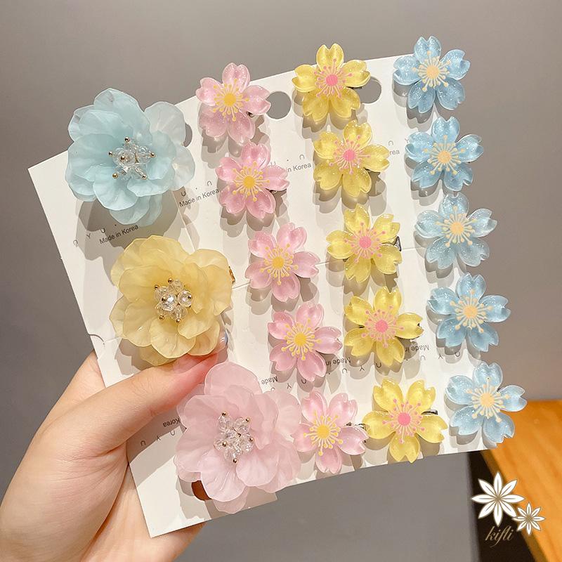 【kifli】Bộ 5 Kẹp Tóc Hình Hoa Trà Nhiều Màu Sắc Dễ Thương Cho Bé