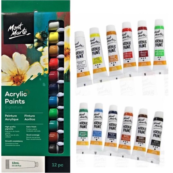 Set 12 Màu Acrylic dạng Tuýp Mont Marte (12ml)