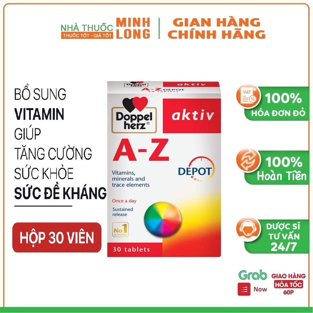 Doppelherz Aktiv A-Z Depot - Viên uống Vitamin tổng hợp tăng cường sức khỏe đề kháng(Hộp 30 viên)