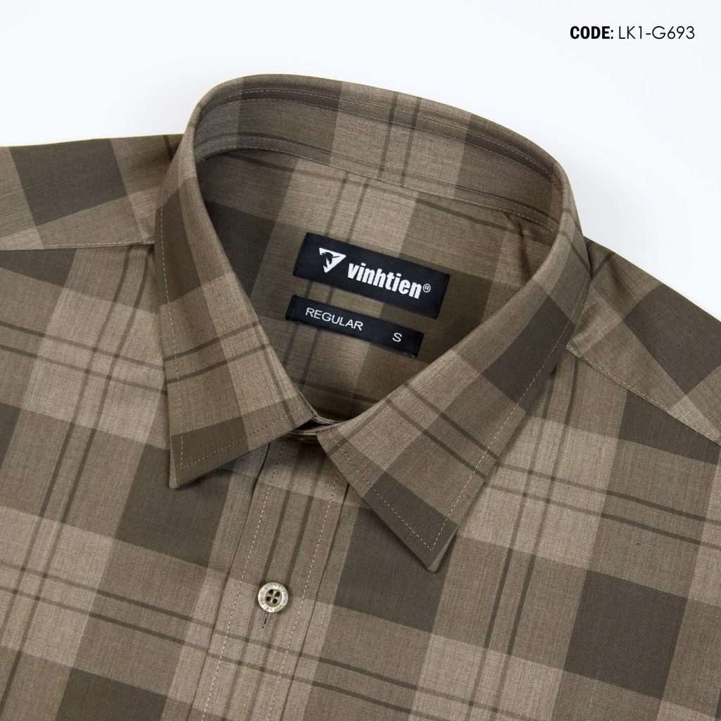 Áo Sơ Mi Nam Dài Tay Sọc Caro Bamboo Vĩnh Tiến Form Regular Vạt Ngang 475 - G693