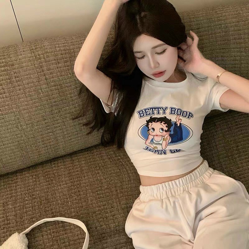 [VIDEO+FREESHIP] ÁO CROPTOP KIỂU LỬNG NỮ CỔ TRÒN NGẮN IN CÔ BÉ BETTY MÀU TRẮNG TÔN DÁNG MỀM MỊN MÁT NGẤT NGÂY CÔ NÀNG