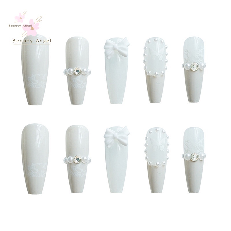 YADORNOS 24 Móng tay giả đính nơ có thể tháo rời làm đẹp cho nữ