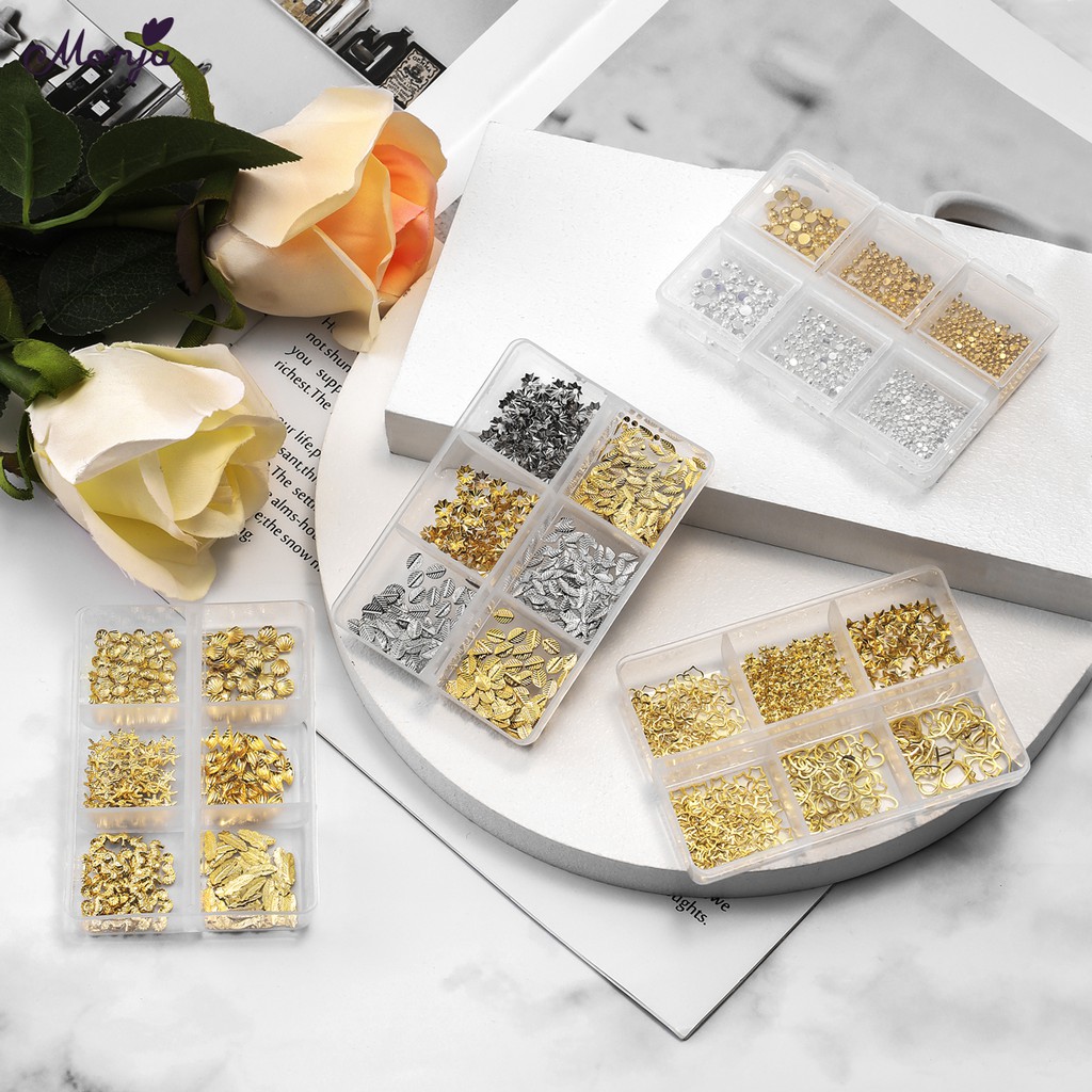 MONJA [Hàng mới về] Hộp Phụ Kiện Vỏ Sò / Lông Vũ 6 Ngăn Dùng Trang Trí Móng Tay Diy