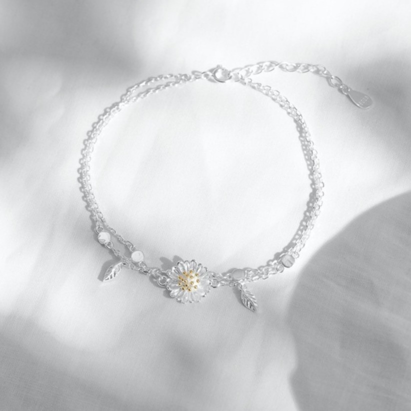 Lắc Tay Bạc Blue Peach Daisy Flora LT005