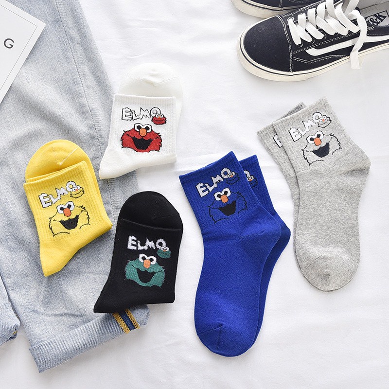 Tất cao cổ Muzini vớ unisex nam nữ họa tiết hoạt hình Elmo ngộ nghĩnh TN83