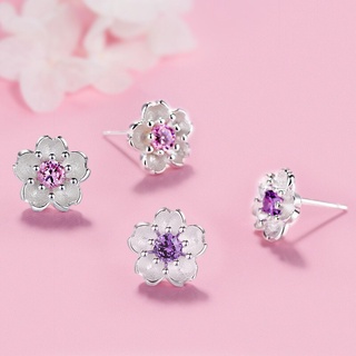 Bông tai Bạc 925 30% khuyên nụ hoa anh đào nhụy hồng Nhật Bản ngọt ngào nhỏ xinh nữ tính thời trang BT1506