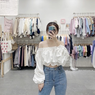 Áo trễ vai croptop dài tay