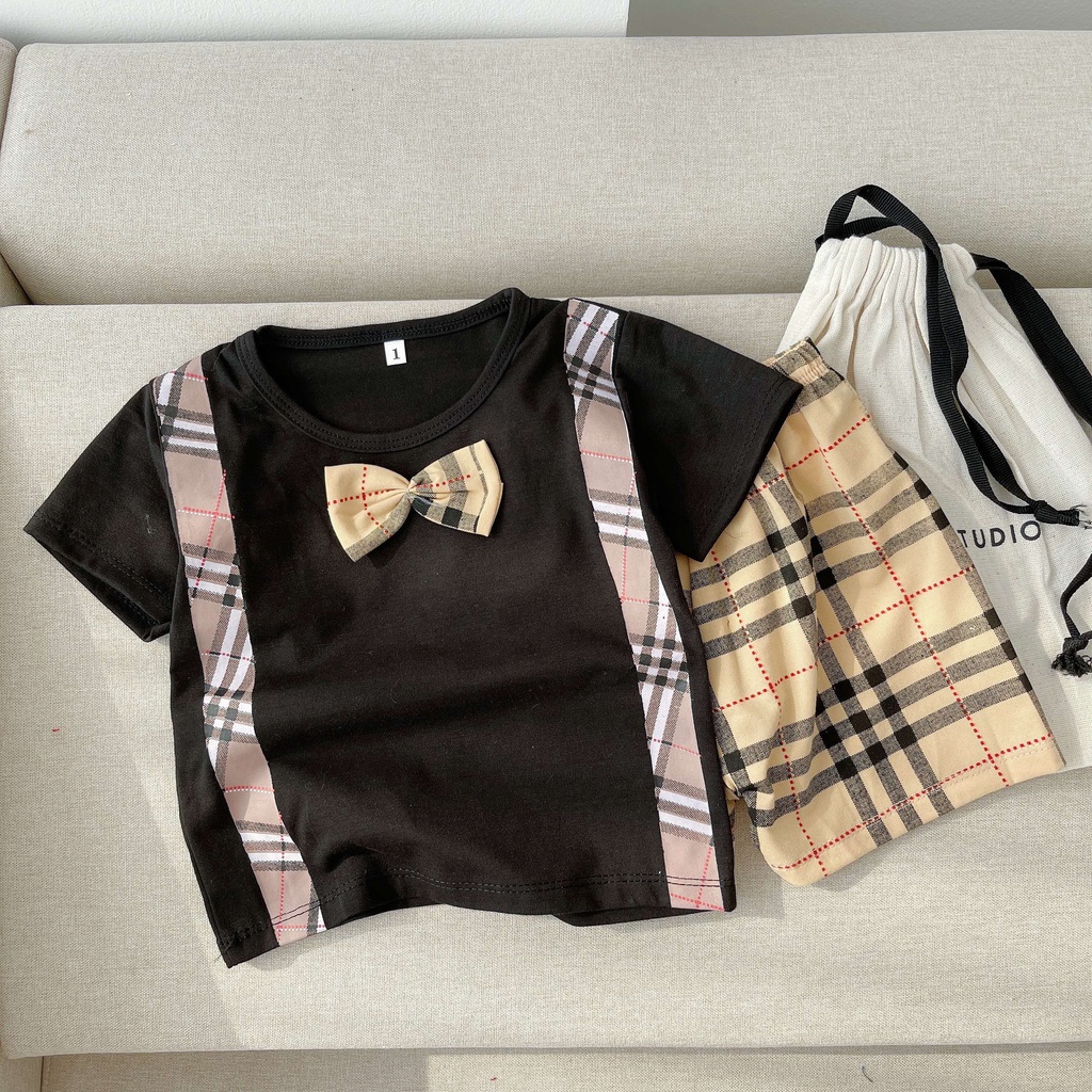 Bộ quần áo cộc tay nơ HD, nơ hai dây cho bé trai, bé gái mặc đều xinh cực hot - SUMO KIDS