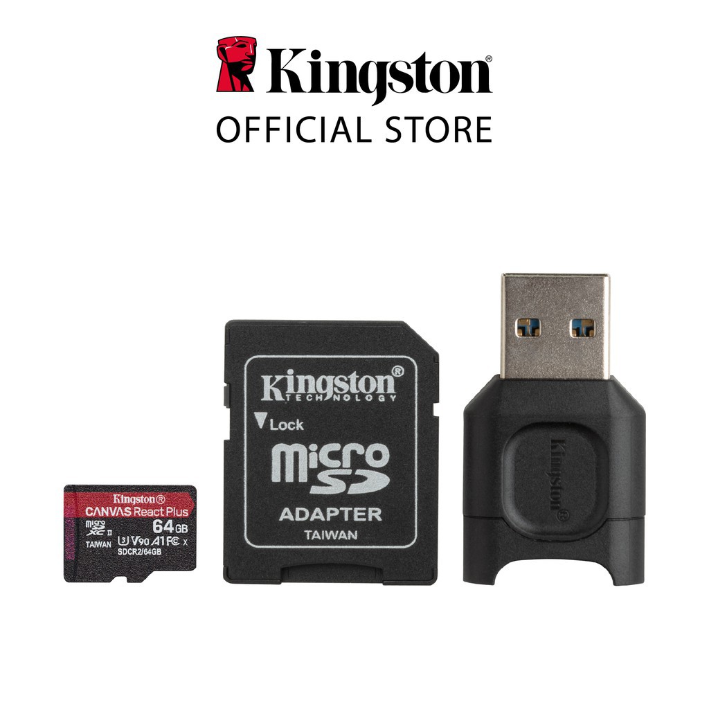 Thẻ nhớ micSDXC Kingston Canvas React Plus cho quay video UHS-II 4K/8K, Flycam HD 64Gb MLPMR2/64GB