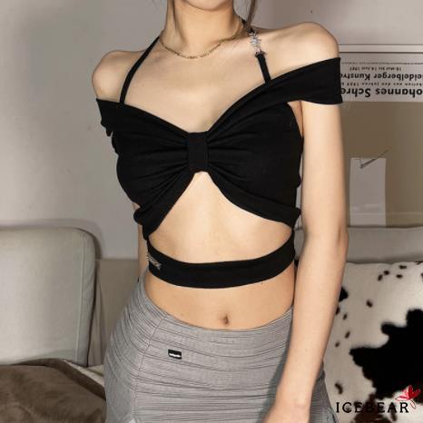 Áo Croptop Trễ Vai Màu Sắc Trơn Thiết Kế Cột Dây Nơ Thời Trang Mùa Hè Dành Cho Nữ