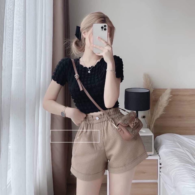 Áo Croptop Xốp Ô Vuông Baby Tee Nữ [FREESHIP]  Croptop kiểu dáng ôm cộc tay năng động 3158 hàn quốc bánh bèo tiểu thư