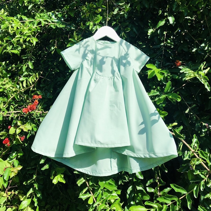 Váy Đầm cho bé gái đuôi cá 3 màu vàng đậm/ sen và xanh vỏ đậu, chất thô cotton thoáng mát.