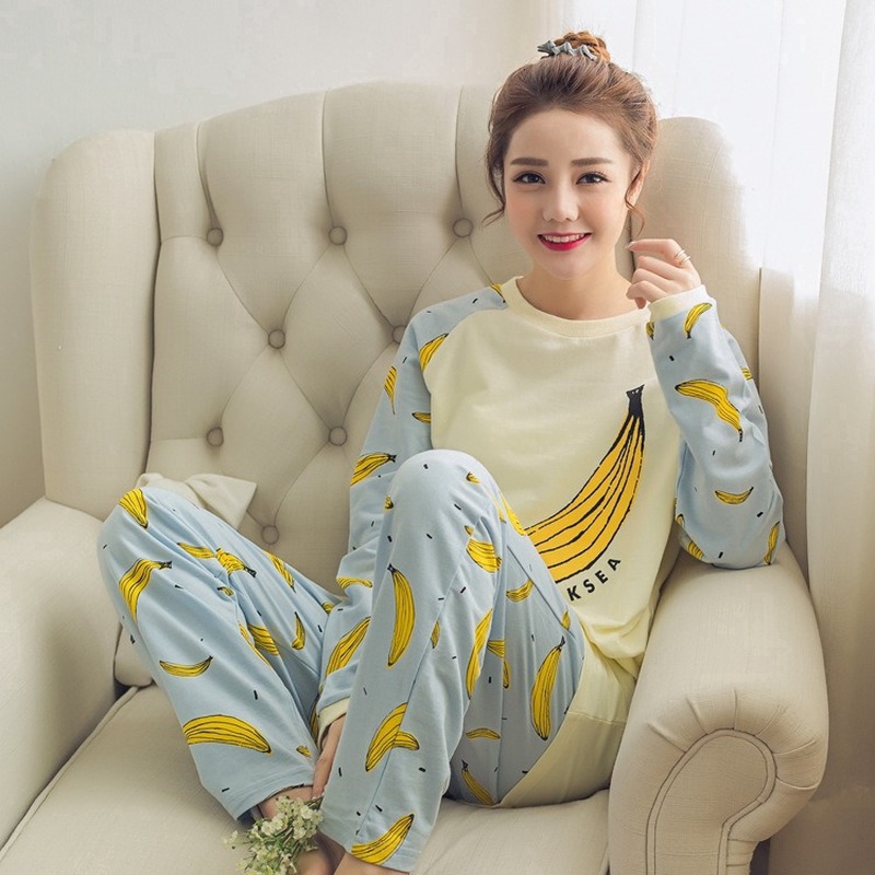 Bộ Đồ Ngủ Tay Dài In Họa Tiết Hoạt Hình Dễ Thương Kiểu Hàn Size M - 2XL Cho Nữ