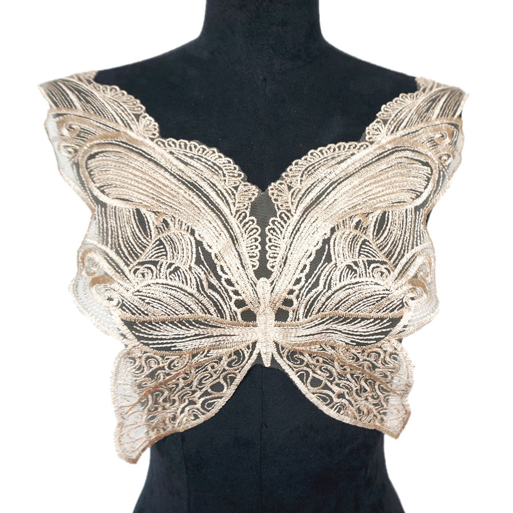 Miếng Vải Ren Thêu Hình Bướm Trang Trí Cổ Áo Cô Dâu diy