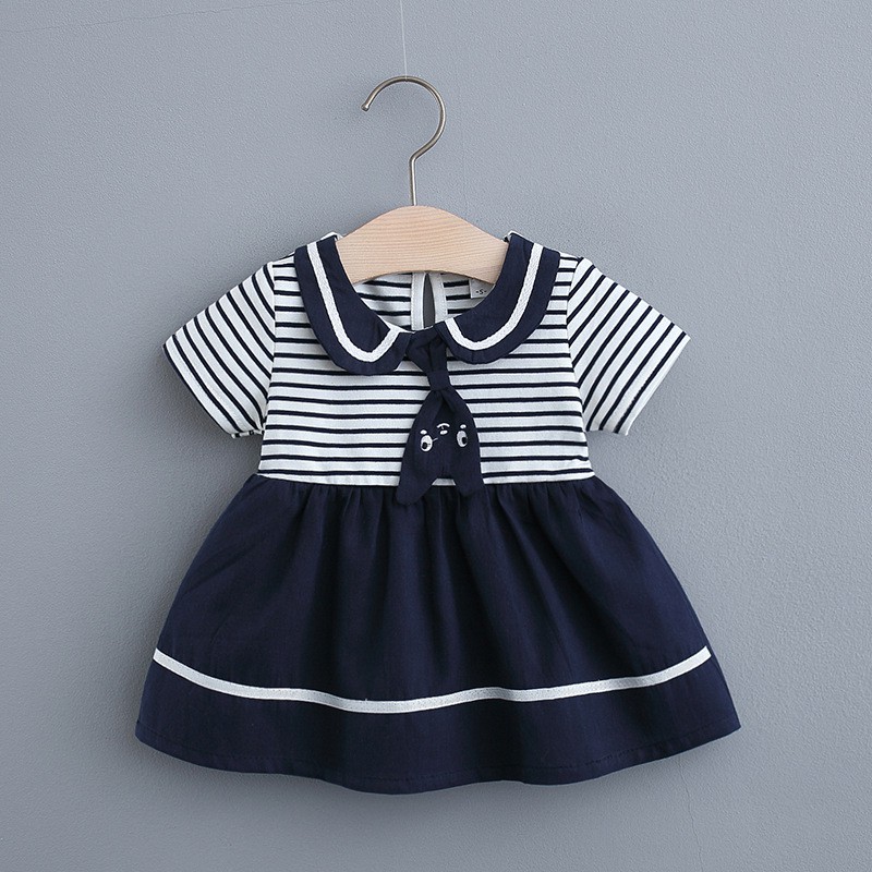 New summer children's dress cartoon Navy collar striped girl's skirt