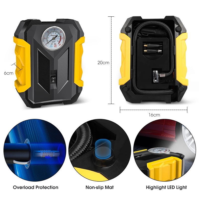 Bơm Xe Hơi 5 Chỗ - 7 Chỗ 150PSI, Bơm Lốp Ô Tô, Xe Hơi Điện Tử Tự Ngắt 12V