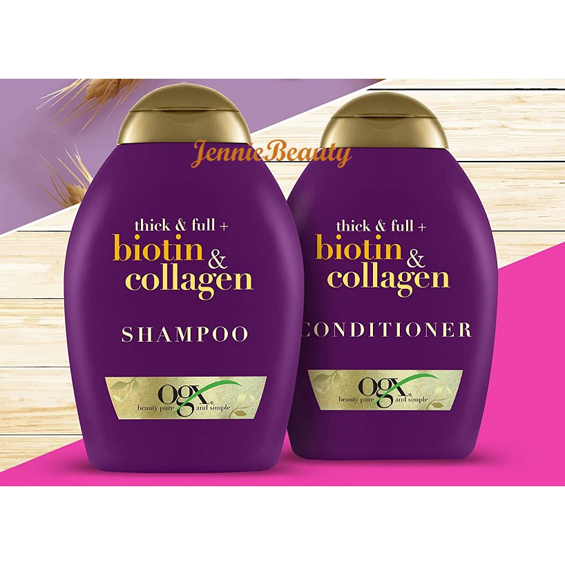 [Hàng USA] Dầu gội – Dầu xả kích thích mọc tóc OGX Thick &amp; Full Biotin and Collagen Shampoo/ Conditioner (385ml)